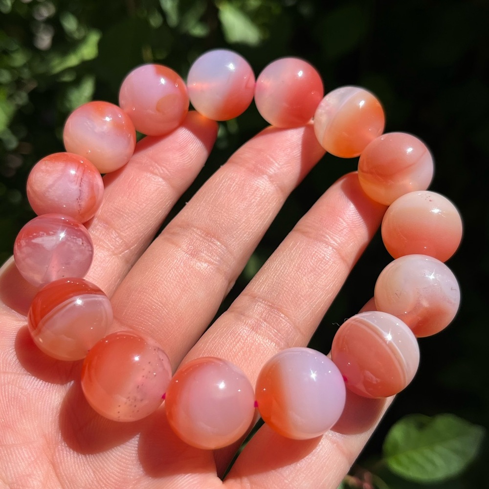 15.5mm stretchable pink Yanyuan agate bracelet‎ 0079
